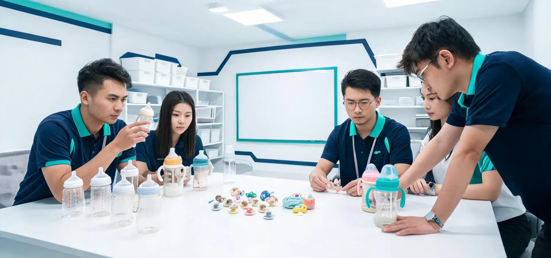 Nuk team reviewing baby feeding product range